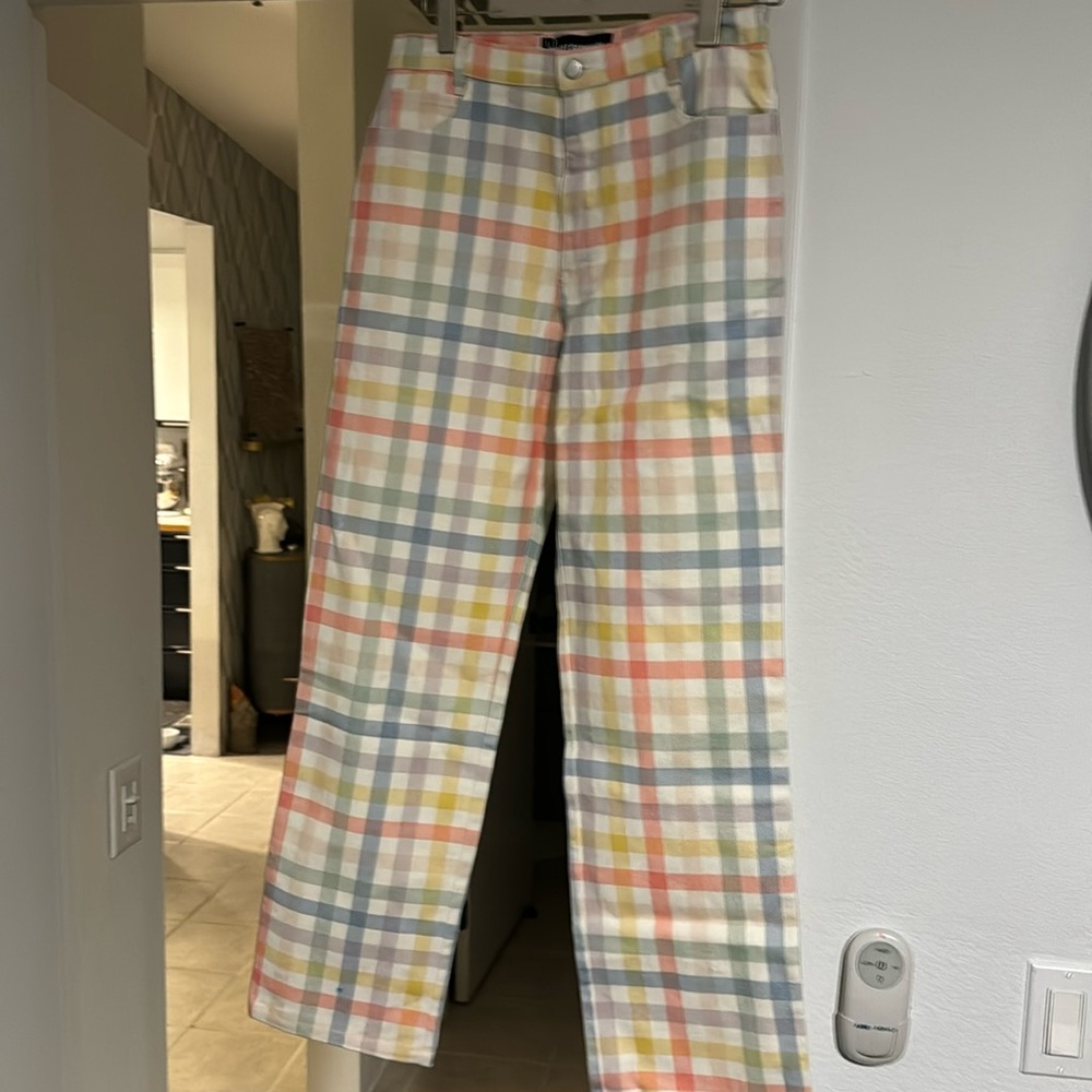 NWT double rainbow party pants pesto plaid